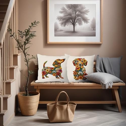 Dachshund Pillow Covers Set of 2 - Floral Flannel 18x18
