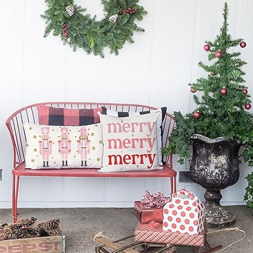 Pink Nutcracker Christmas Pillow Cover 12x20 Inch - Farmhouse Holiday Decor