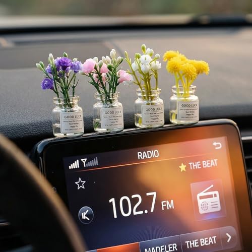 Daisy Car Dashboard Decorations - Mini Flowers in Glass Vase