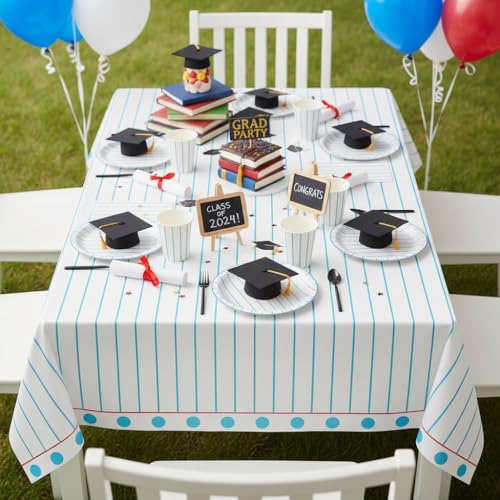 4 Pack Back to School Tablecloths - Notebook Design, 51x86 Inch