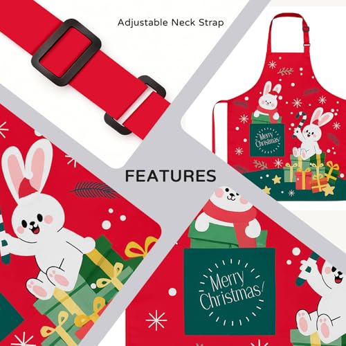 Christmas Funny Kitchen Apron with Cute Rabbit Design and Adjustable Bib