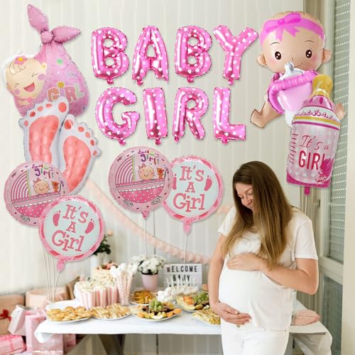 Pink Baby Girl Balloon Set - 16 Pcs Foil Balloons for Baby Shower