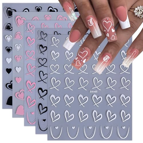 Valentine Heart Nail Art Stickers - 10 Sheets Self-Adhesive Decals