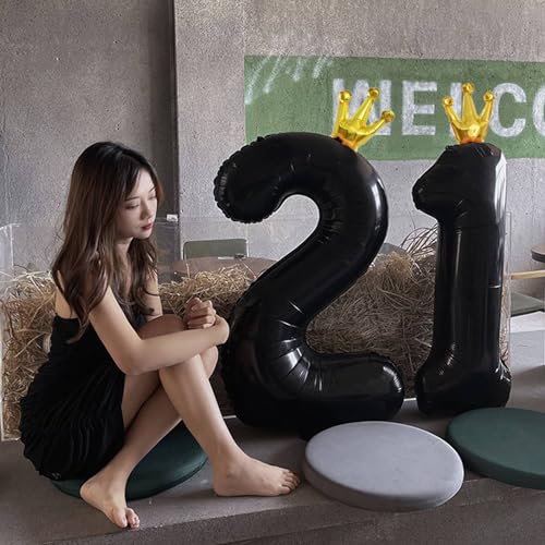 40 Inch Black Number 22 Balloon Set with Gold Crown for Celebrations