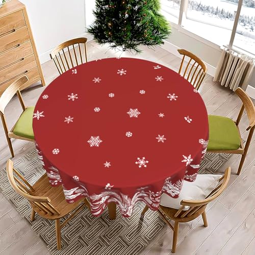 Christmas Round Tablecloth 60 Inch Red Floral Leaf Winter Holiday Decor