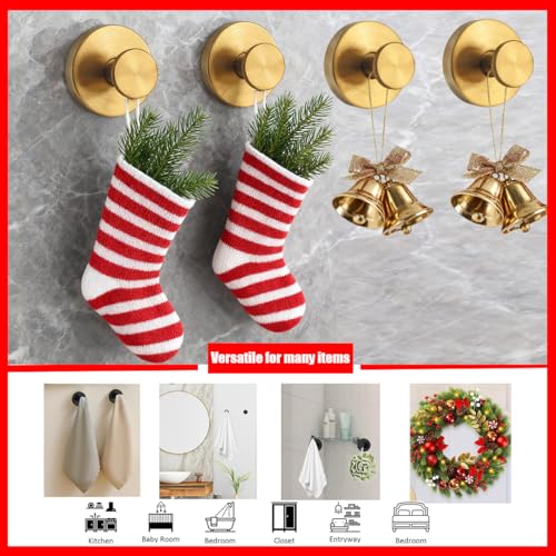 Brushed Gold Suction Cup Hooks - Heavy Duty Stainless Steel Wreath Hanger