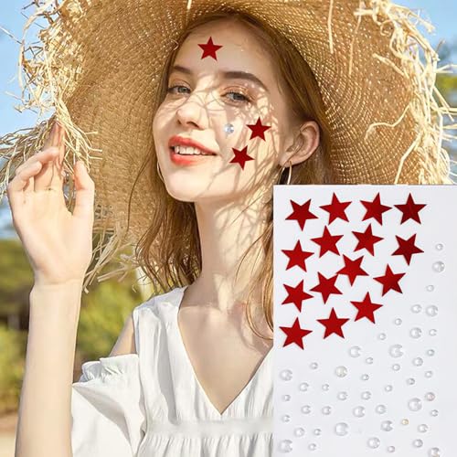 4th of July Rhinestone Star Face Gems Self-Adhesive Stickers with Tweezers