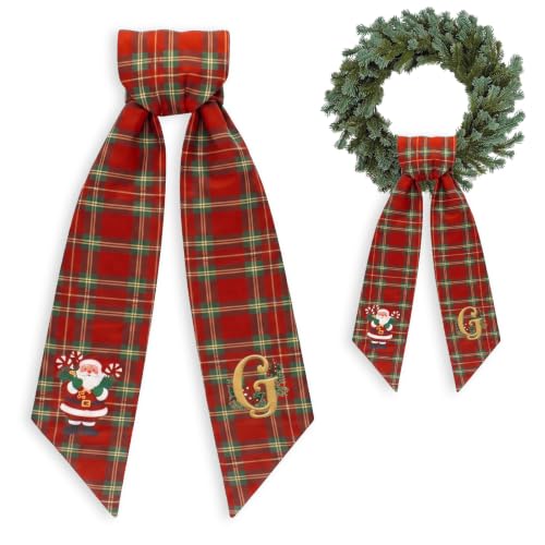 Christmas Wreath Sash with Embroidered Initial G - Holiday Door Decor, 55.91 Inches