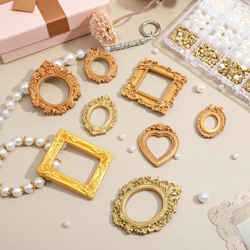8 Pcs Mini Vintage Gold Picture Frames - Tiny Resin Photo Frames for DIY Display