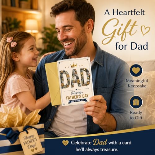 Premium Father's Day Card with Gold Envelope - Unique Mechanical Design