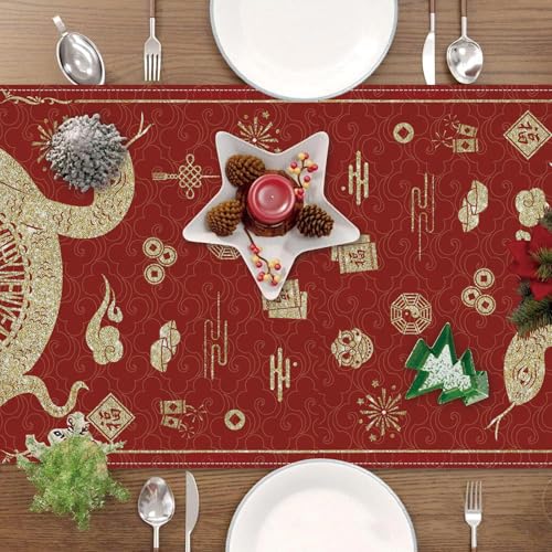 Year of the Snake 2025 Chinese Table Runner - 13x72 inches