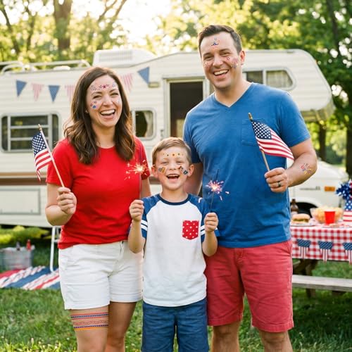 HOWAF 4th of July Patriotic Temporary Tattoos - Red White Blue Face & Body Decals