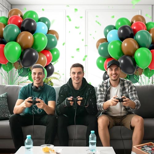 60pcs Green & Brown Balloons for Video Game Birthday Party