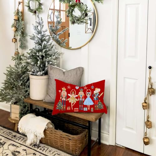 Nutcracker Christmas Pillow Cover 12x20 Inch, Faux Linen Holiday Cushion Case