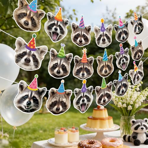 Raccoon Birthday Banner Set | 3 Pre-Strung Party Decorations