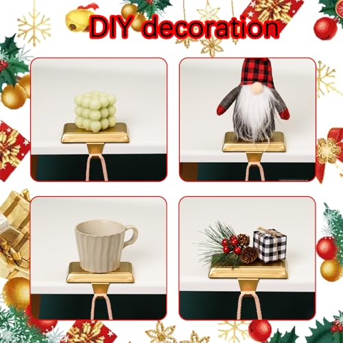 Gold Christmas Stocking Holders Set of 6 - Heavy Duty Mantel Ornament Hooks