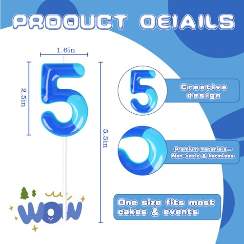 Cartoon Blue Number 5 Birthday Candle for Cake Decoration