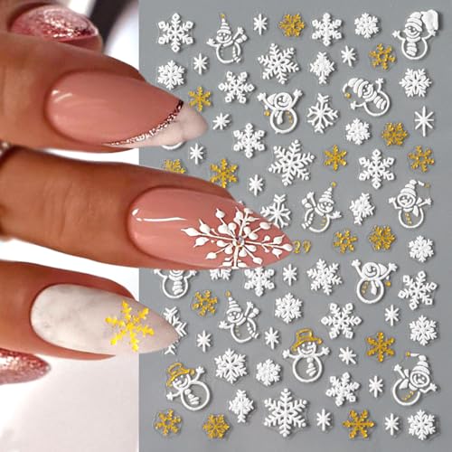 Christmas Snowflake Nail Art Stickers 12 Sheets Embossed Self-Adhesive Decals