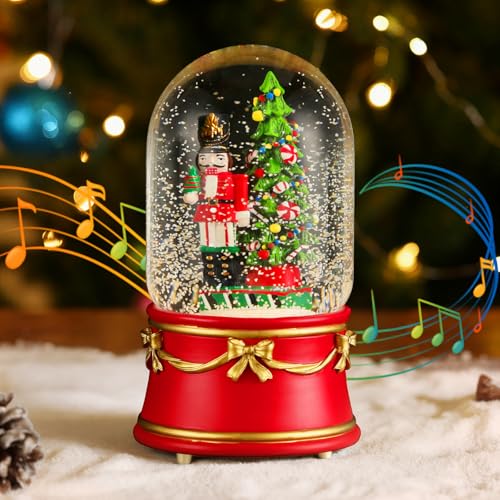 Lewondr Christmas Snow Globe with Music Light Nutcracker & Tree Variation