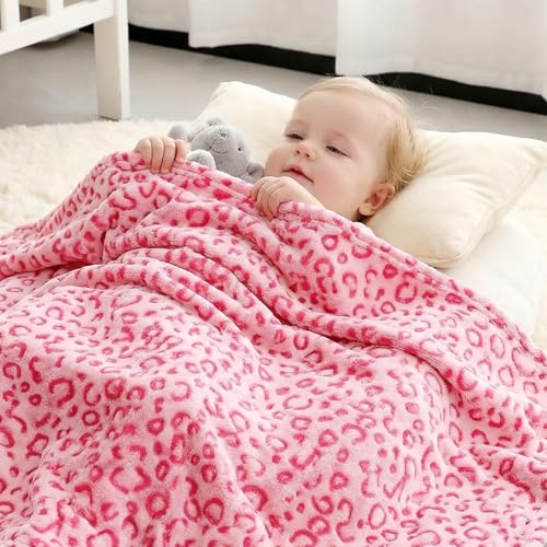 MIBOI Pink Leopard Throw Blanket - Small 40x50in Fleece