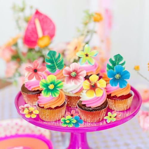 83 PCS Edible Tropical Palm Leaves & Hawaii Flowers Cupcake Toppers - Design 14