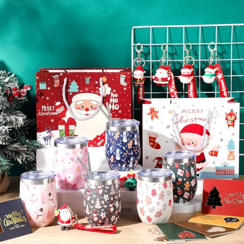 Funny Christmas Gift Set for Coworkers - 6 Sets with Wine Tumblers, Keychains & Cards