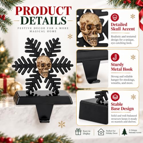 Gothic Christmas Stocking Holders Set of 4 Black Snowflake Skull Decor