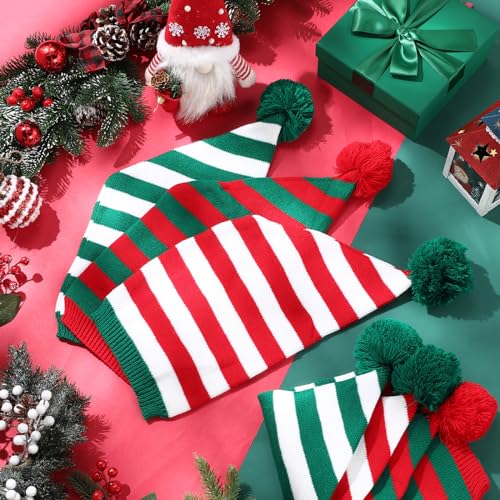 Christmas Knitted Santa Hat Set - Holiday Elf Beanies for Adults & Kids