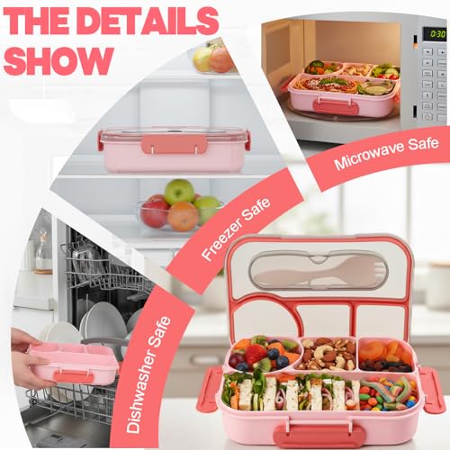 YANLIFY 4-Compartment Bento Lunch Box for Adults - Pink, Leak-Proof & BPA-Free