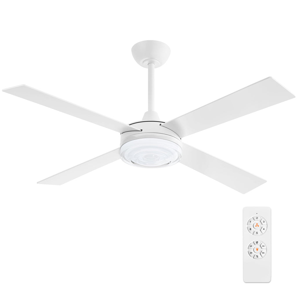 WINGBO 52 Inch Ceiling Fan with Lights and Remote, 3CCT, Modern Ceiling Fan with Ripple Glass Shade, 6-Speed Reversible DC Motor for Bedroom Living Room Kitchen Hallway, Gloss White