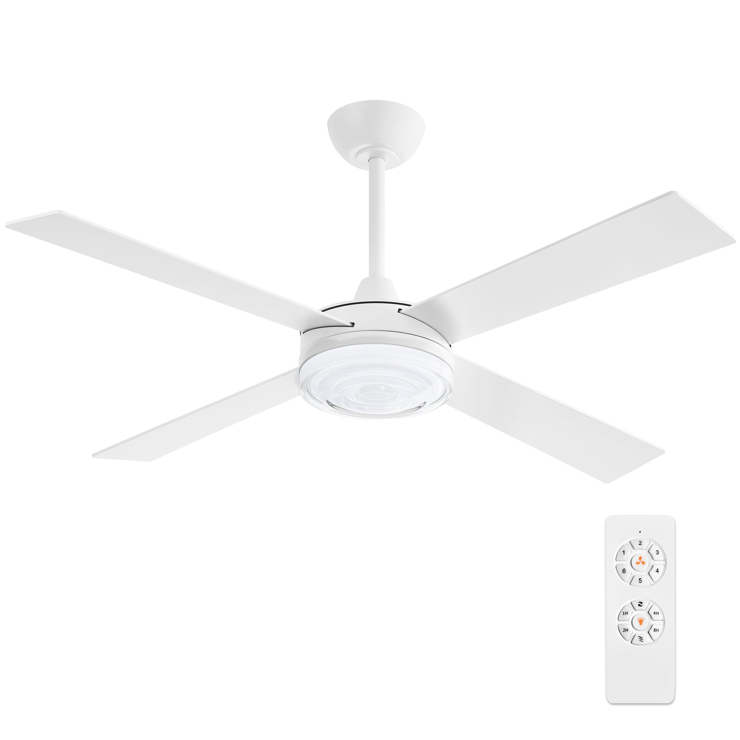 WINGBO 52 Inch Ceiling Fan with Lights and Remote, 3CCT, Modern Ceiling Fan with Ripple Glass Shade, 6-Speed Reversible DC Motor for Bedroom Living Room Kitchen Hallway, Gloss White