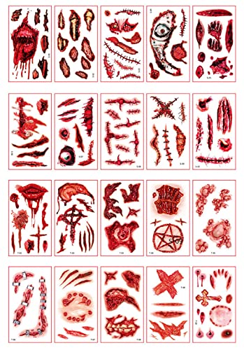 TOPORTY Halloween Temporary Scar Tattoos - 20 Sheets 3D Bloody Wound Stickers