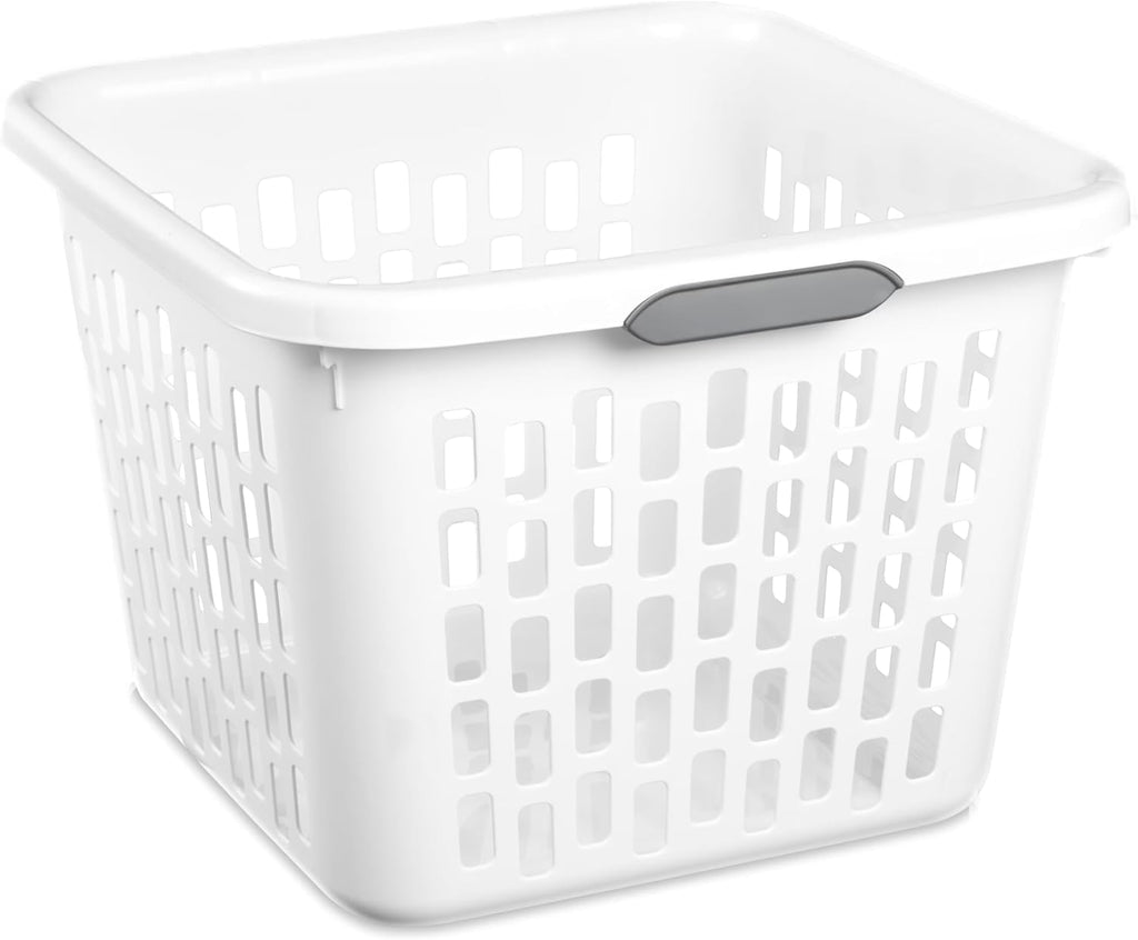 Square Plastic Laundry Basket by [Brand Name] - 1.5 Bushel, BPA-Free, Sturdy & Stackable, White with 2 Comfort Grip Handles