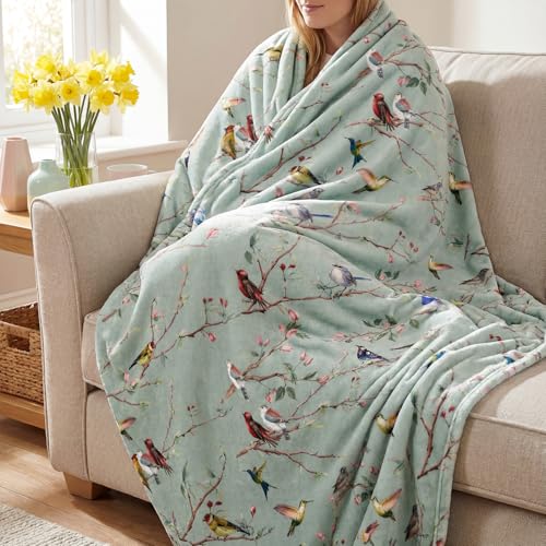 Horaldaily Green Bird Branch Flannel Throw Blanket, 40x50 Baby Size