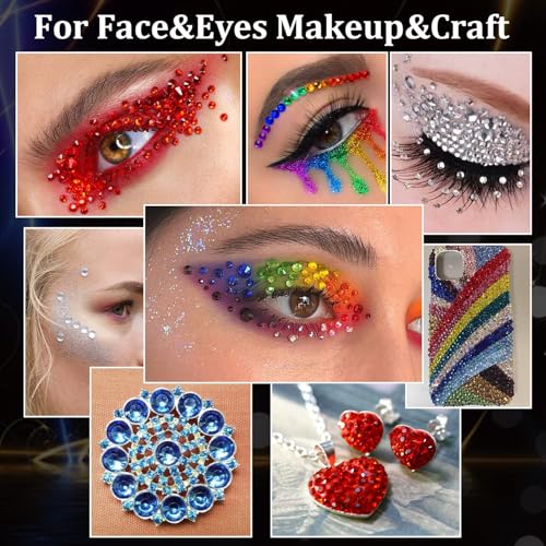 BELLEBOOST 2010 Pcs Self-Adhesive Rhinestone Stickers with Makeup Glue