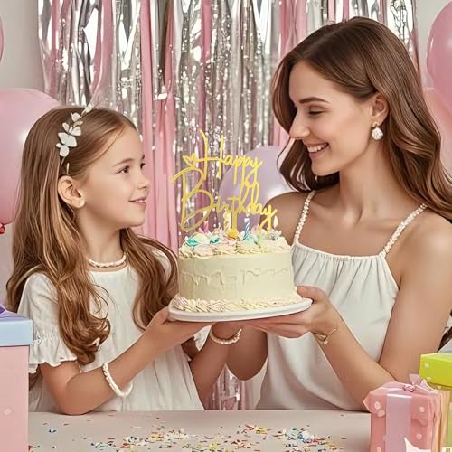 Gold Happy Birthday Cake Toppers 5-Pack - Reusable Acrylic Decorations