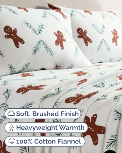 Christmas Flannel Bed Sheet Set Queen Size Gingerbread Pattern - Extra Soft Cotton