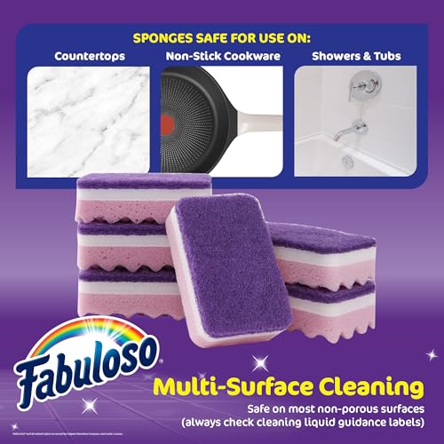 Fabuloso Scratch-Free Kitchen Dish Sponges, Dual-Sided Scrubbers - 12 Count
