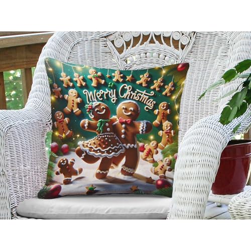 Gingerbread Man Woman Dancing Throw Pillow Cover 16x16 Inch - Jiaopenyou