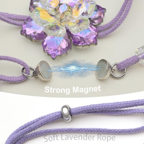 Magnetic Crystal Flower Curtain Tiebacks - Purple Adjustable 2-Pack