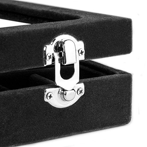 EONGOA 7-Slot Velvet Jewelry Organizer Box with Transparent Lid - Black