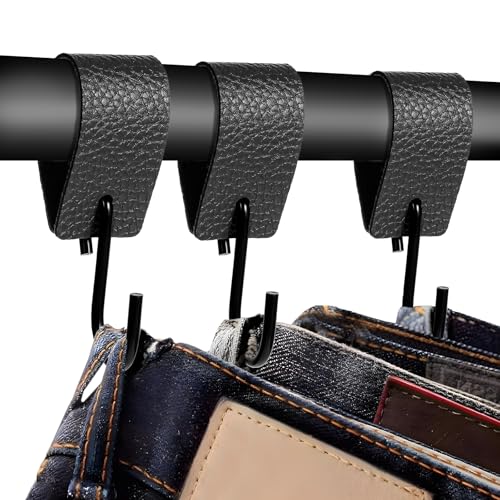 Yuanchu Black Leather S Hooks - 3 Pack Multifunctional Metal Hangers for Clothes & Kitchen