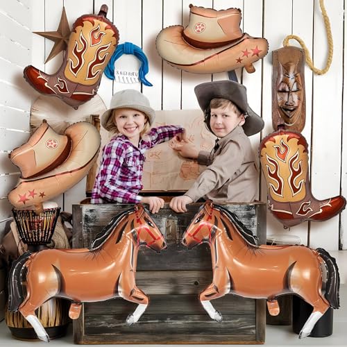 Light Brown Cowgirl Hat Boot Horse Balloons - 6PCS Western Party Decor