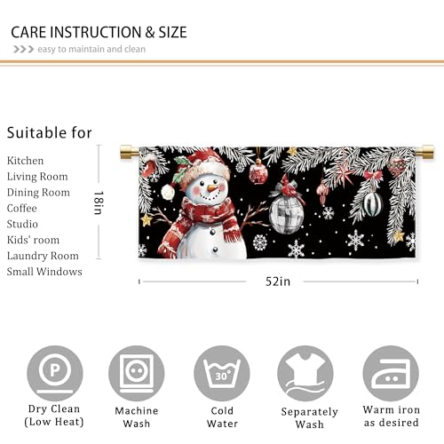 Black Snowman Christmas Valance for Kitchen Windows - 52x18 Inch A4 Pack