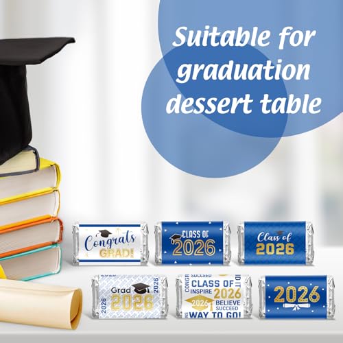 Graduation Candy Bar Wrappers - 180 Blue & Gold Stickers