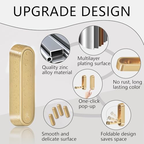 Foldable Gold Wall Hooks - Heavy Duty Zinc Alloy Flip Down Hook (2 Pack)