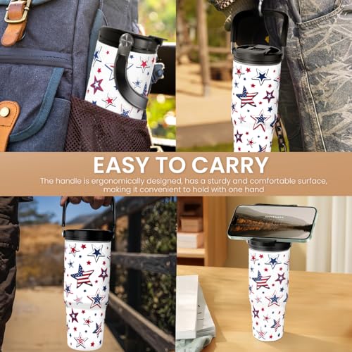 Star American Flag Tumbler with Handle 30oz - Stainless Steel Insulated Travel Mug - USA Gifts for Women & Girls