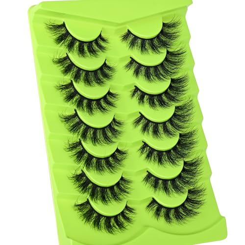 Kmilro 3D Wispy False Eyelashes - 7 Pairs Cat Eye Faux Mink Lashes