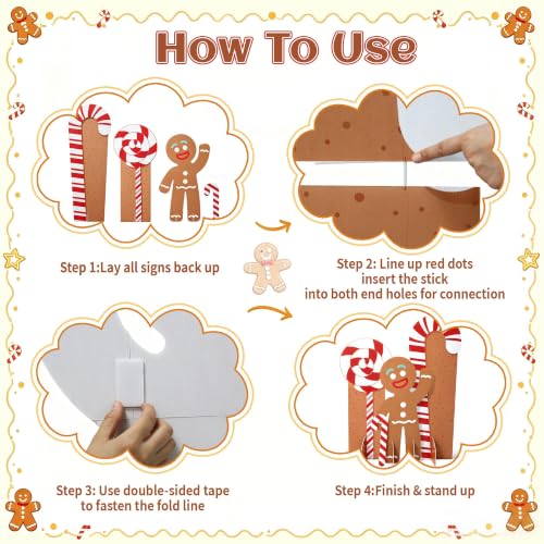 Gingerbread Man Candy Cane Lollipop Cardboard Cutouts - Holiday Decor Set
