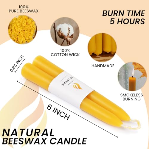 AGLARY 4-Pack 6" Pure Beeswax Spell Candles, Natural Yellow Ritual Tapers